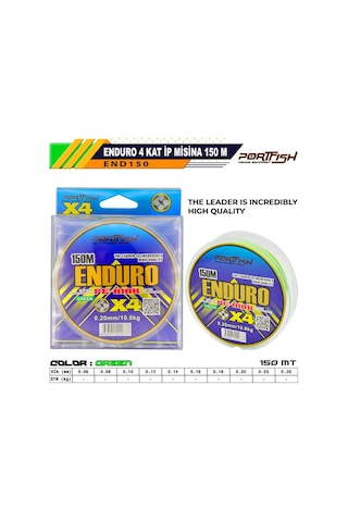 Portfish Enduro 4 Kat İp Misina 150 Mt Yeşil 0,14mm