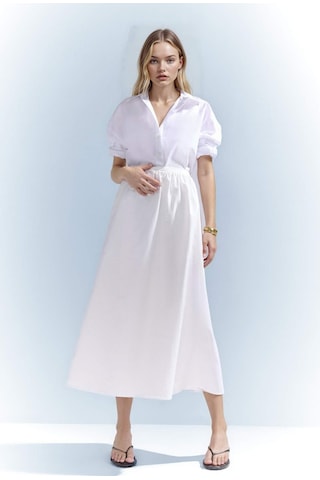 DeFacto A Kesim Normal Bel Yarım Astar Poplin Midi Etek E8700AX25SPWT32 Beyaz