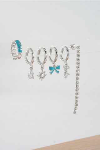 Kadın Vip Seri Özel Tasarım Baget Zirkon Taşlı 6'lı Küpe Seti 01001 Çok Renkli