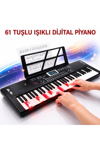 Multizone 61 Tuşlu Standlı Elektronik Dijital Işıklı Çocuk Piyanosu Mikrofonlu Başlangıç İçin Demolu Keyboard Org