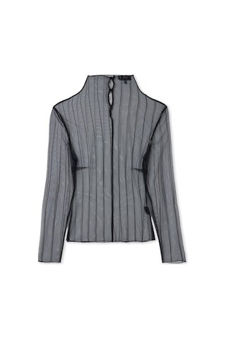 Sateen Çizgili Transparan Bluz - Siyah-137160 Siyah