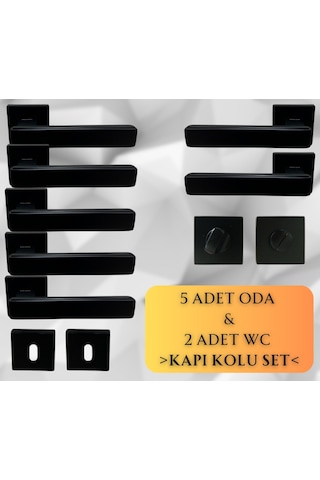 Lusso Siyah 5 Adet Oda 2 Adet Wc Kare Rozetli Kapı Kolu Set - Lusso Syh 5+2