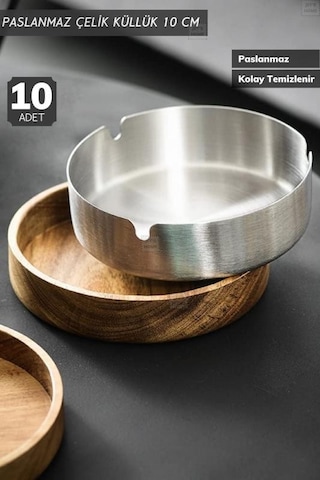10 Lu Set Küllük 10 Cm Paslanmaz Çelik Kül Tablası Sigara Küllüğü
