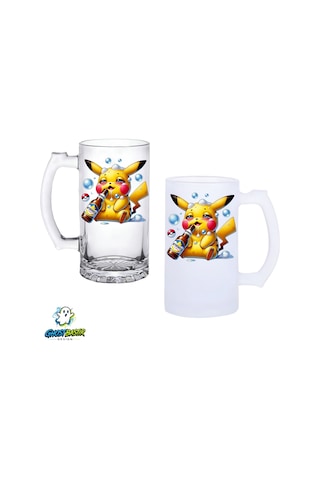 Pikachu Kulplu Bira Bardağı Buzlu Veya Şeffaf Seçenekli 0336