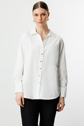 Ekol Kadın Büyük Beden Polo Yaka Gömlek 3506 Ekru Ekru