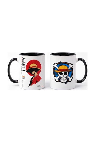 One Piece Luffy Baskılı Seramik Hediye Kupa Bardak Kişiye Özel Kişiselleştirilebilir Anime Siyah
