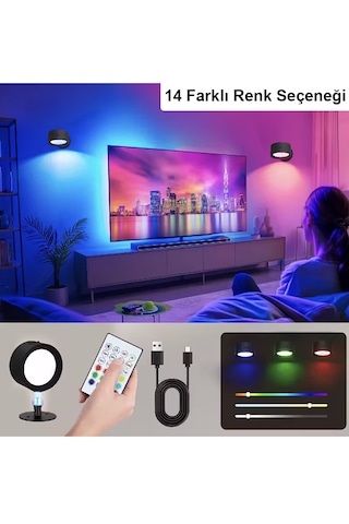 Greentech 14 Renk Dokunmatik 360 Dönebilen Magnetli Şarjlı Led Aplik - 2 Adet / Gt-cl21 Siyah