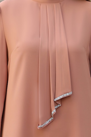 Işıltı Taş Detaylı Büyük Beden Tesettür Takım Camel