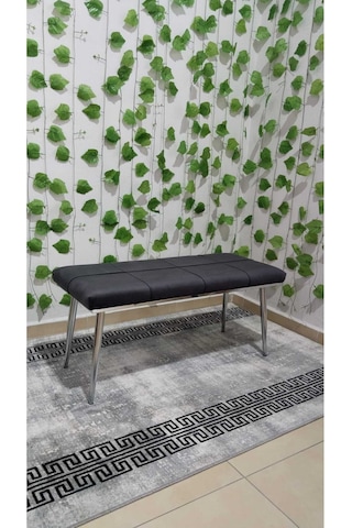 Özcan Metal Krom Metal Ayaklı Bench Sırtlı Mutfak Salon Antre Yatak Odası Puf Bank Oturak Takımı Antrasitgri