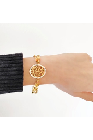 Bz 22 Ayar Altın Kaplama Spor Zirkon Taşlı Bayan Bileklik Blk-317 Gold