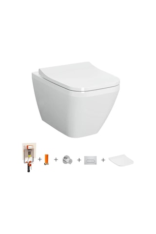 VitrA İntegra Square Rim-ex Asma Klozet + Slim Duroplast Yavaş Kapak + Gömme Rezervuar Set