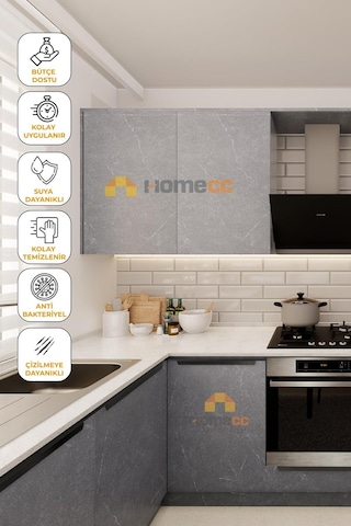 Homecc Yapışkanlı Folyo - Gri Kaya Pvc Mermer Panel Kaplama Kağıdı - Mobilya Duvar Kapı Yapiskanli Kaplama Folyo