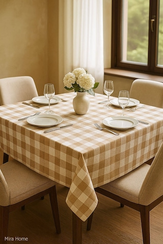 Mira Home Kareli Masa Örtüsü Sofra Bezi 160x160 Cm Happytime Bej