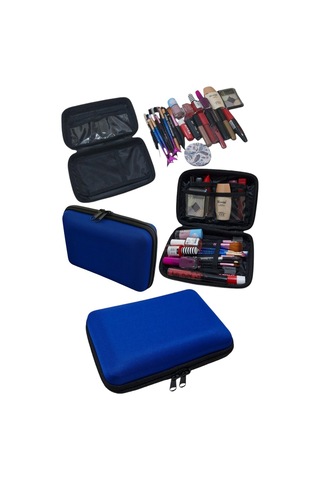 Makyaj Çantası Sert Kapaklı Kozmetik Seyahat Organizeri Mavi