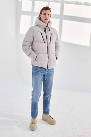 Delpino Su Ve Rüzgar Geçirmez Kapüşonlu Şişme Taş Erkek Mont 2183 Taş