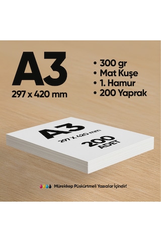 İnformal Baskı Kağıdı Premium Kalite A3 300 Gr Mat Kuşe 200 Adet