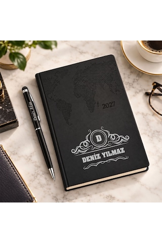 Bk Gift Kişiye Özel 378 Termo Deri Tarihli Ajanda & Siyah Touch Pen Tükenmez Kalem-14