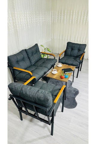 Madame Home Kaktüs Balkon, Bahçe,teras,cafe - Salon - Metal Kanepe Koltuk Takımı - 2 1 1 Sehpa Antrasit
