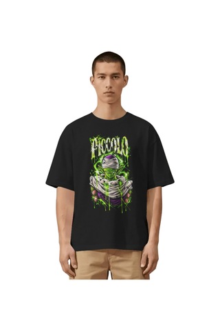 Unisex Oversize Piccolo Dragon Ball Anime Karakter Ön Baskılı Pre Siyah