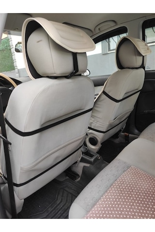 2,li Oto Koltuk Kılıfı Minder Alkantra Kumaş Bej Renk Kabartmalı