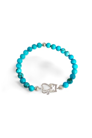 Gümüş Firuze Turkuaz Doğal Taşlı Kedi Tasarım Kadın Bileklik Açık Mavi