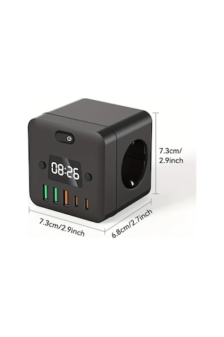 Motion003 9'lu Çoklu Fişli Saat Priz Adaptörü 3 Usb Portu Aşırı Yük Koruması Ev Ofis İ