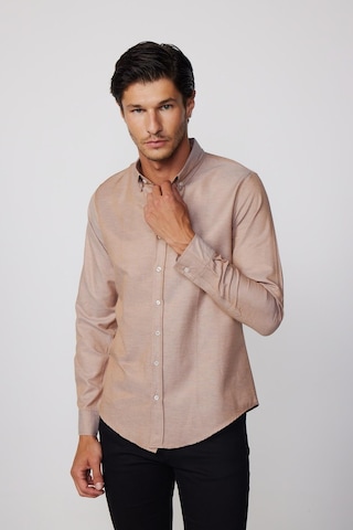 Tudors Slim Fit Pamuklu Kolay Ütü Düz Erkek Gömlek-26892 - Kum Kum Rengi
