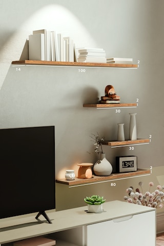 Yankı-BYEG 4lü 100 cm 80 cm 30 cm Safir Meşe Mdf Duvar Rafı Tv Ünitesi