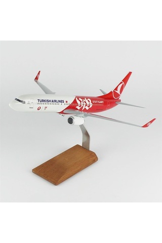 Thy033 1/100 Ölçek, Thy Stutgard Logolu B737-800 Yolcu Uçağı, Sergilemeye Hazır Ahşap Standlı Model-56284