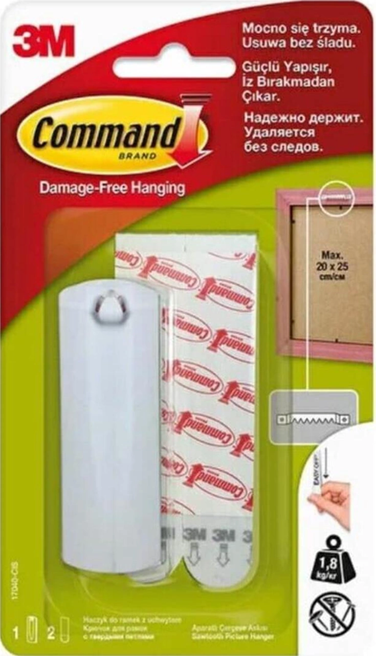 Command 17040-cıs Aparatlı Çerçeve Askısı, Max 1,8 Kg 1 Askı + 2 Büyük Boy Cırt Bant Turkuaz