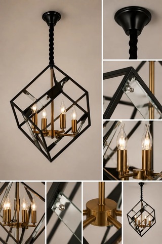 Modern Premium Siyah Metal Kafes Sarkıt Avizesi Salon Mutfak Oturma Odası Şık Modelleri 4 X E14 Duy