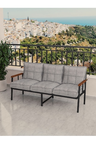 Modern Balkon, Bahçe, Cafe, Metal Koltuk, Kanepe Üçlü - Açık Gri Açık Gri