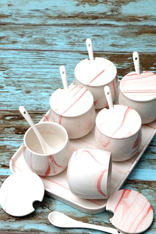 Arow Tr-3013 Janet Pembe 19 Parça Porselen Baharat Takımı Pembe