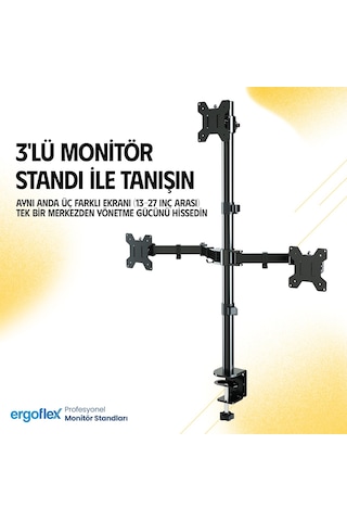 Ergoflex Ef53 Üç Ekran Montaj Asansörlü 13-27inch Monitör Standı