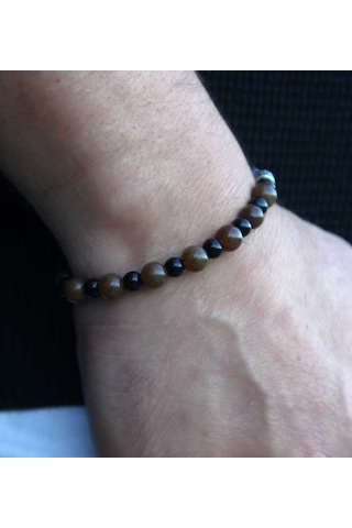 Erkek Doğal Taş Bileklik Oniks Akik Hematit Taşı Oaheb2 Kahverengi