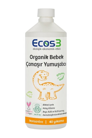 Ecos3 Organik Bebek Temizlik Seti Çamaşır Temizleyici 1 L + Çamaşır Yumuşatıcı 1 L + Biberon & Oyuncak Temizleyici 500 ML
