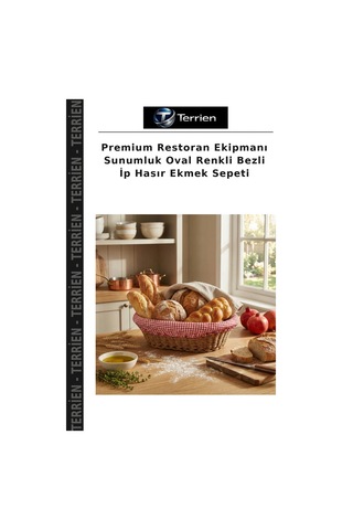 Premium Restoran Ekipmanı Sunumluk Oval Renkli Bezli İp Hasır Ekmek Sepeti Çok Renkli