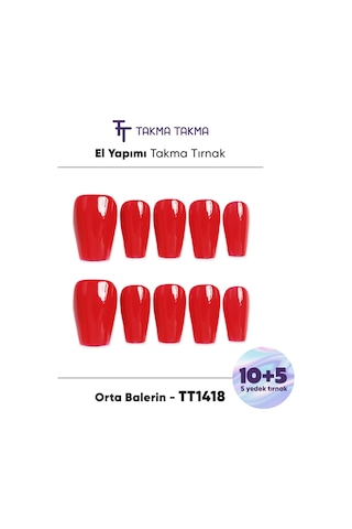 15'li Kırmızı Orta Balerin Tt1418 Tekrar Kullanılabilir El Yapımı Protez Takma Tırnak M