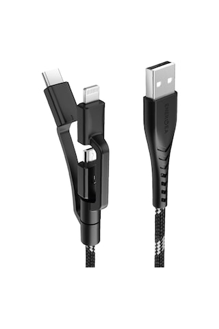 C89 Nyloflex 3in1 1.5m 3a Usb To Type-c / Lightning / Micro Hızlı Şarj Kablo - Siyah