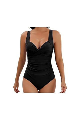 Kadın Monokini V Yaka Askılı Kolsuz Tek Parça Mayo Ayarlanabilir Askılı Sırtı Açık Yüksek Bel Mayo Siyah