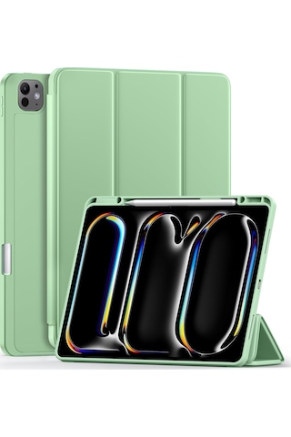 Apple Uyumlu iPad Pro 11 İnç M4 2024 Kılıf Pen Slot Charging Case Kalem Bölmeli A2836 A2837 A3006 Kapaklı Kılıf