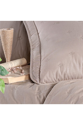 Clasy Microfiber Nakışlı Çift Kişilik Yatak Örtüsü Seti Aspendos Bej