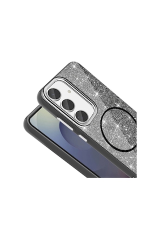 Ardemix Galaxy Uyumlu S23 Fe Kılıf Magsafe Şarj Özellikli Parlayan Simli Okso Kapak - Pembe Pembe