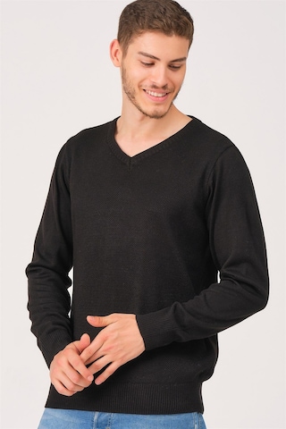 V0002 Dewberry Erkek V Yaka Kazak-siyah Siyah