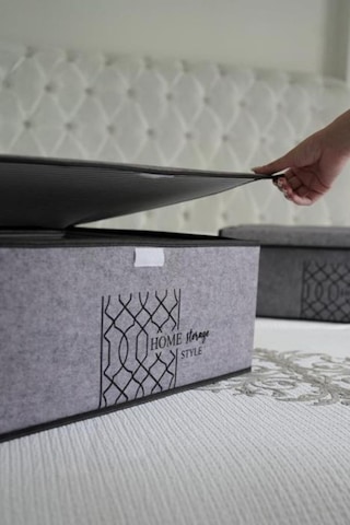 Keçe Kapaklı Baza Hurcu, Yatak Kanepe Altı Yastık Kıyafet Düzenleyici 40x50x19 Cm 2 Adet Gri Gri