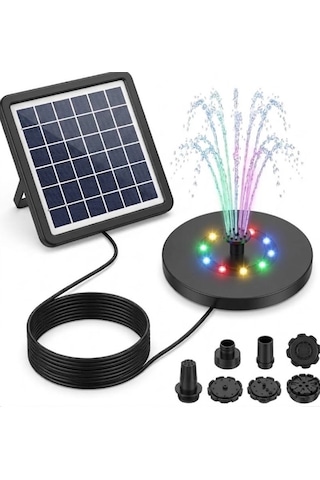 Gy-8039-1 Güneş Enerjili Şarjlı Bahçe Fiskiyesi Çeşme Otomatik Rgb Ledli Süs Havuzu Fiskiyesi 13cm