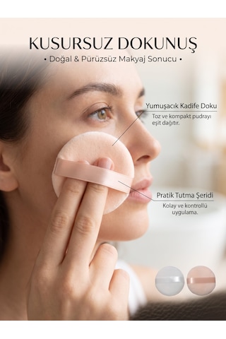 Yumuşak Kadife Pudra Püskülü Makyaj Sungeri Beyaz - Pembe 2'li Set