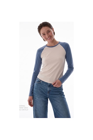 Penti Mavi Raglan Contrast Uzun Kollu Bluz Be68