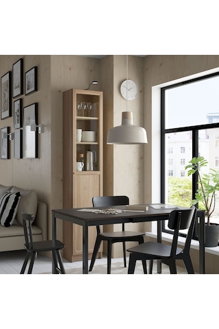 Cam Kapaklı Kitaplık, Meşe Görünümlü, 40x30x202 Cm Abanoz