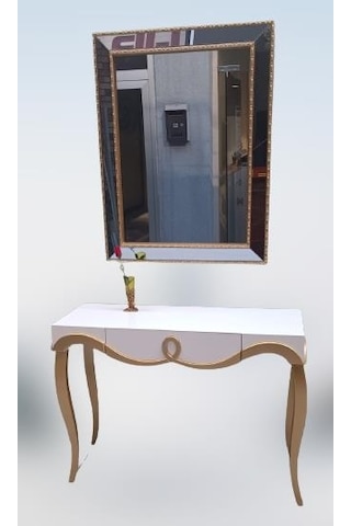 Dresuar CNC Kabartma Model Hayal Ayna Gold beyaz Uyumu Ahşap MDF Kayın Ayak El yapımı beyaz